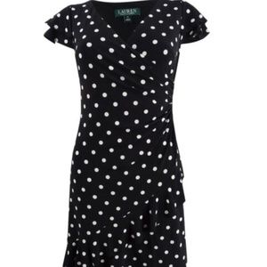 Polkadotted Fit & Flair Dress w/Faux Wrap Styling